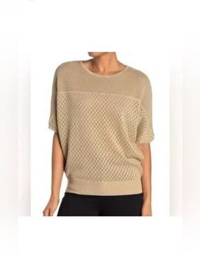 Magaschoni Beige Diamond Knit Short-Sleeve Sweater Medium